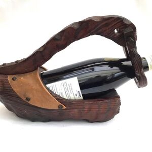 Carved Wood Table Wine Holder 12in
